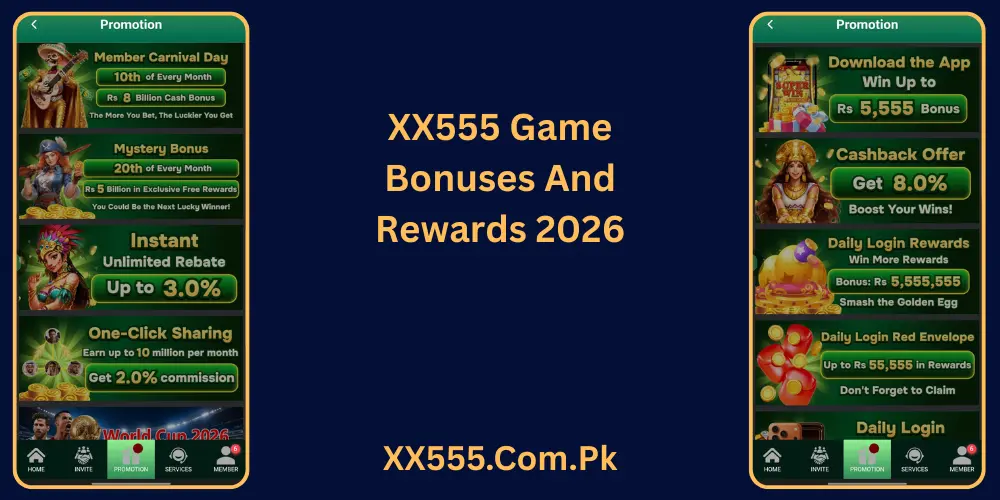 XX555 Game Bonuses And Rewards