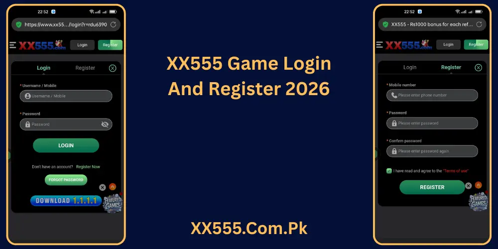 XX555 Game Login And Register